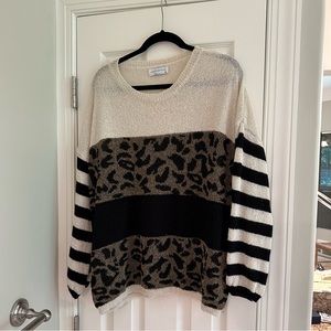 Pink Lily x Living My Best Style Leopard and Stripe Sweater